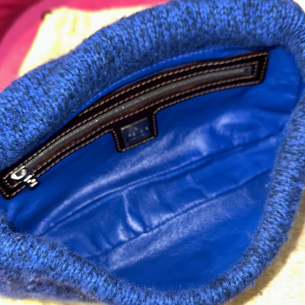 Fendi blue wool and leather lined baguette pochette shoulder purse RARE - Picture 13 of 16